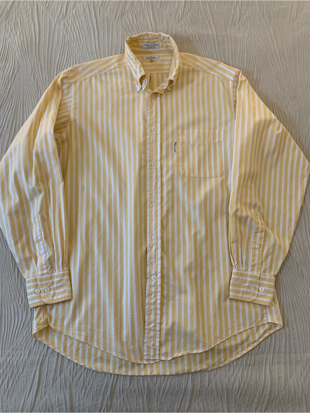 Vintage Faconnable Yellow/White Striped Made in USA Button Down Oxford Shirt